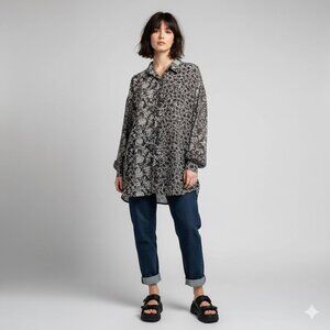 Y2K VINTAGE Express Mixed Pattern Oversized Slouchy Tunic Top | Size Large